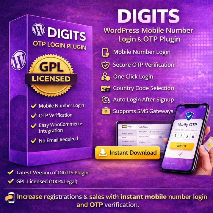 DIGITS GPL – WordPress Mobile OTP Login Plugin Download